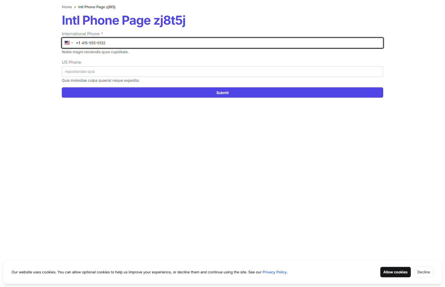 International phone field with country selector