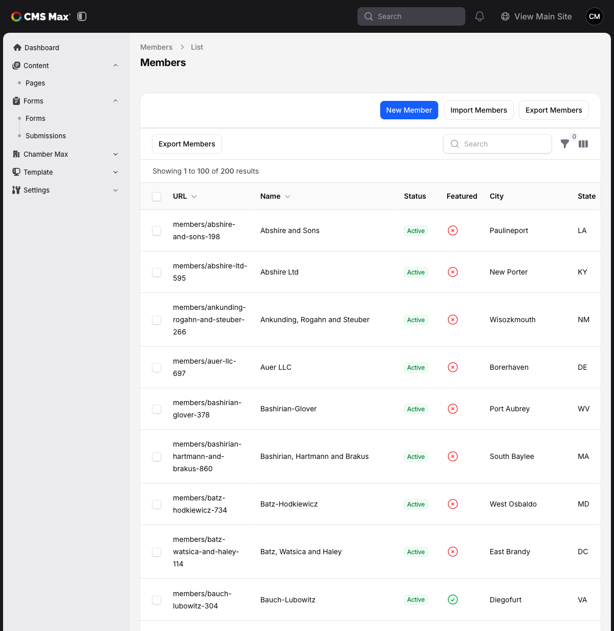 Members list in the admin panel