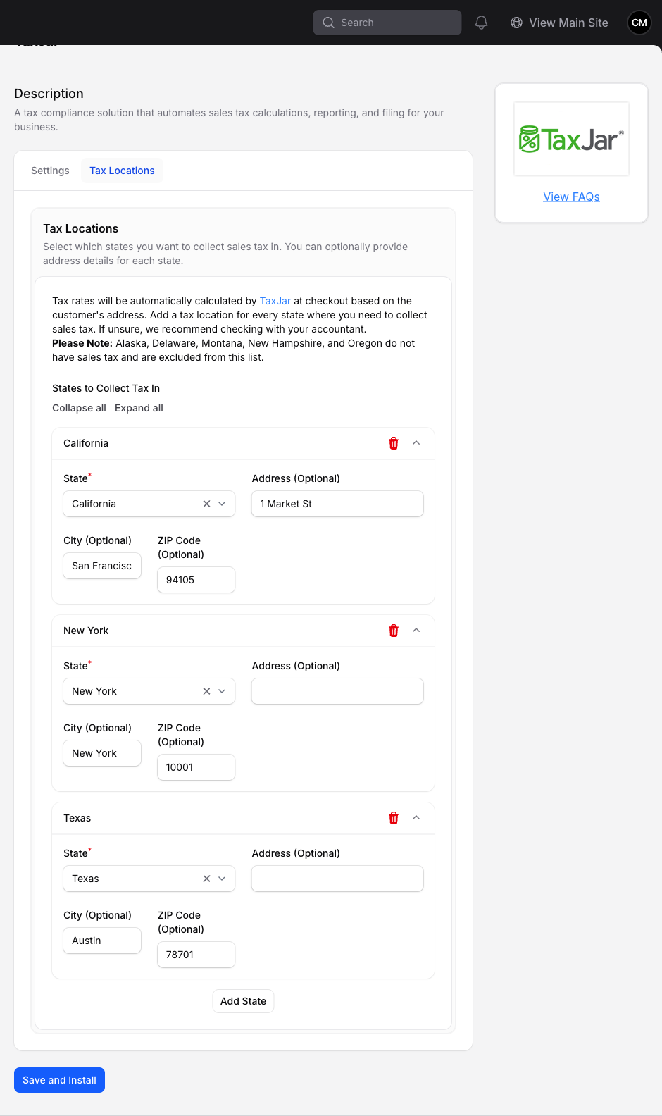 Tax settings overview