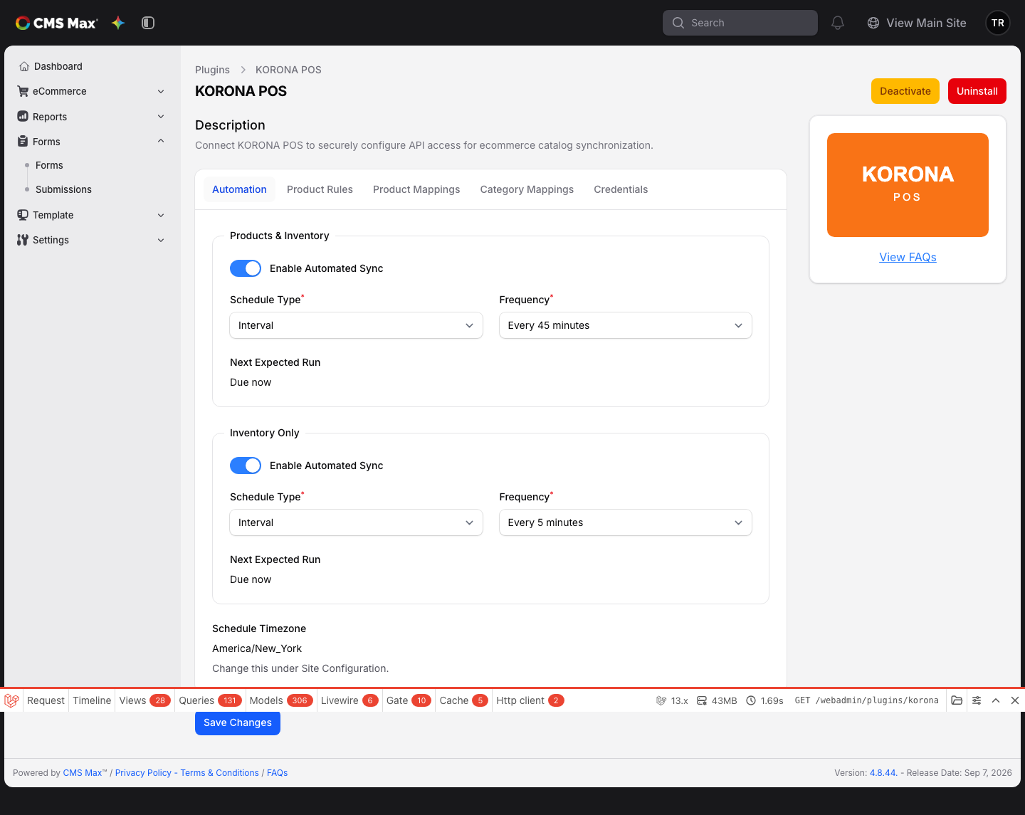 The KORONA POS plugin settings, Automation tab