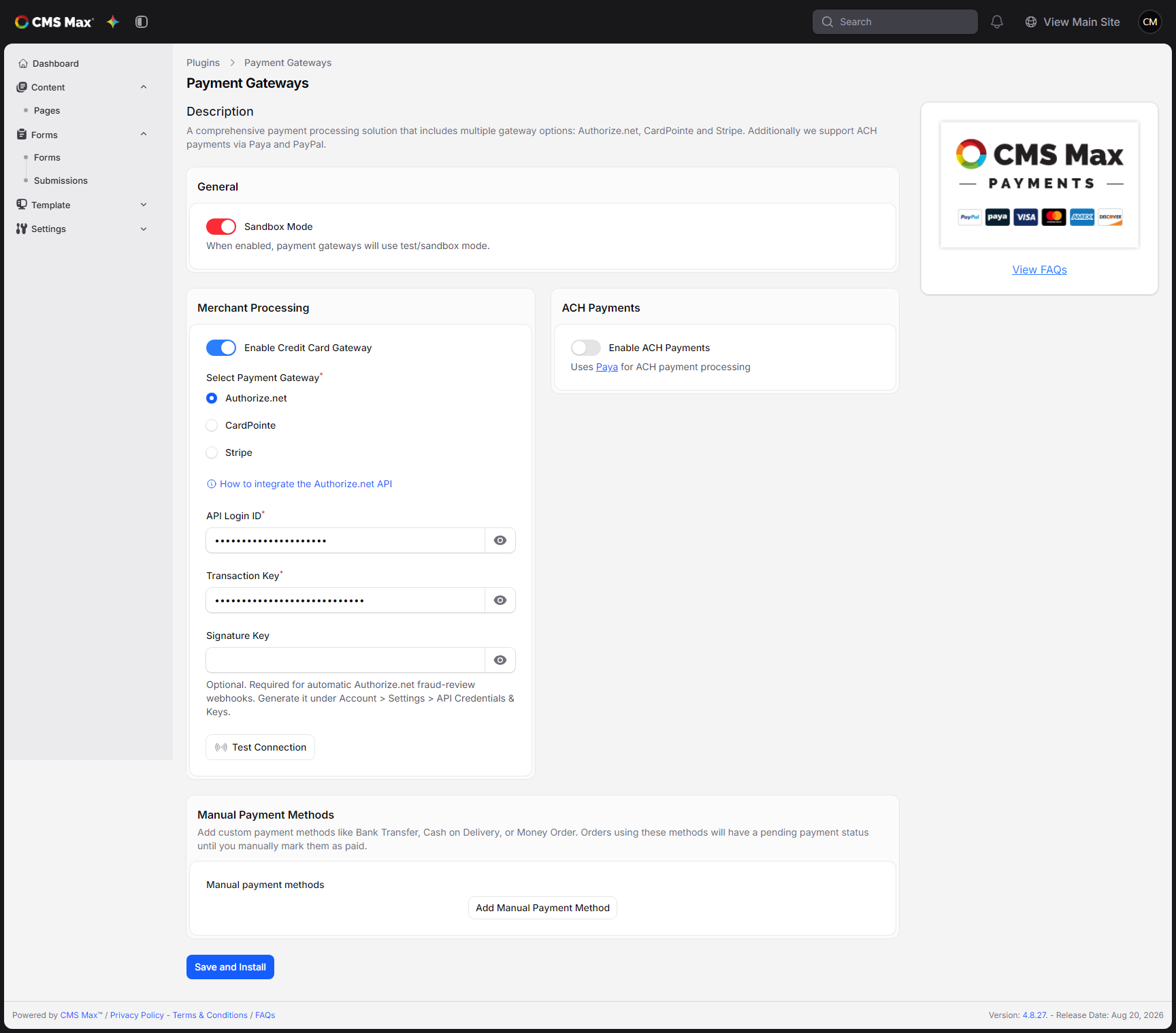 Payment Gateways plugin settings